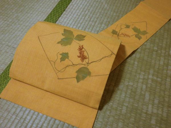 ☆名古屋帯『秋 オレンジ色』紬 正絹 美品☆T499 ファッション なごや