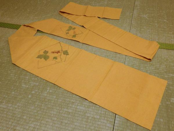 ☆名古屋帯『秋 オレンジ色』紬 正絹 美品☆T499 ファッション なごや