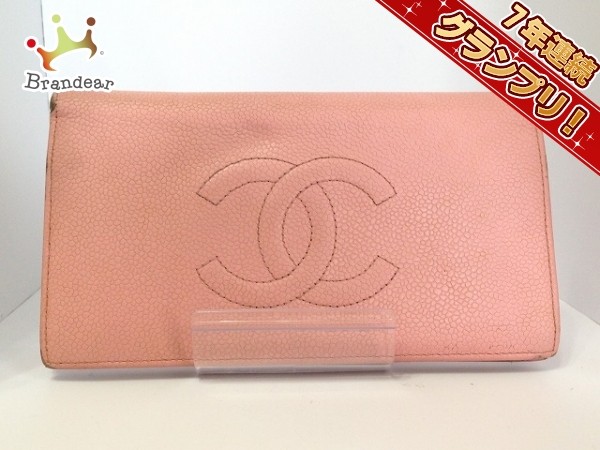 シャネル 長財布 キャビアスキン ピンク ココマーク CHANEL CHANEL