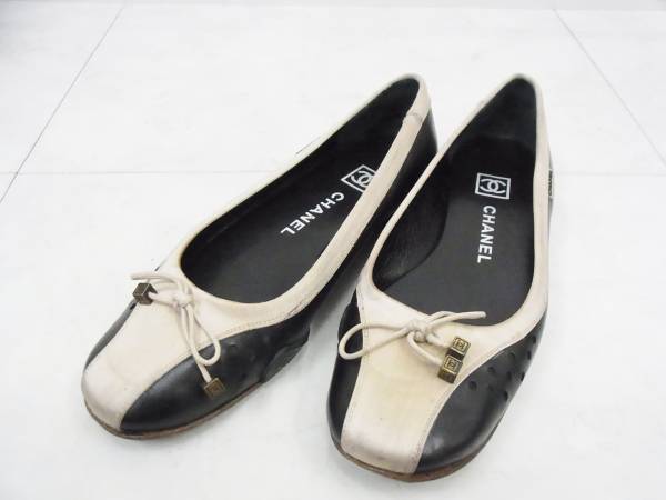シャネル CHANEL シューズ 靴 黒 ベージュ 36.5 カーフ シルク し