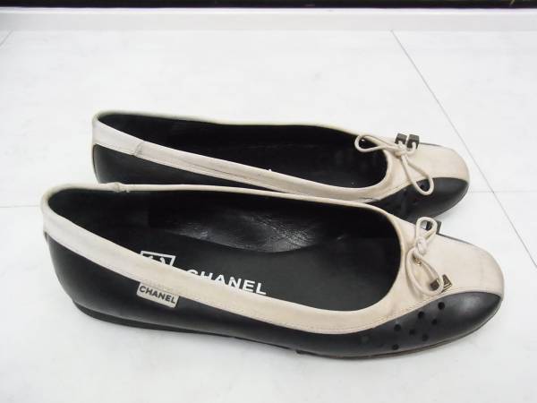 シャネル CHANEL シューズ 靴 黒 ベージュ 36.5 カーフ シルク し