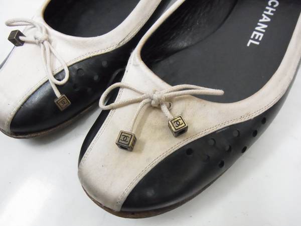 シャネル CHANEL シューズ 靴 黒 ベージュ 36.5 カーフ シルク し