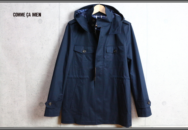 新品コムサメン高級コーティングコットンツイルコートS紺4.6万