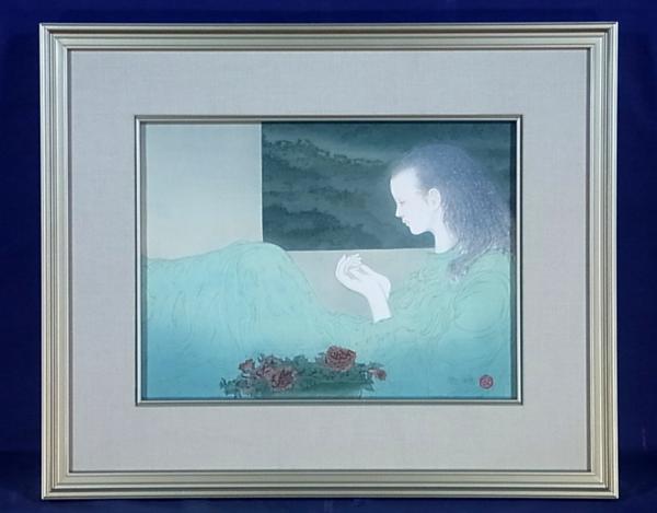 最終値下□高山辰雄 「青衣の少女」 木版画 最終値下□高山辰雄 「青衣の少女」 木版画