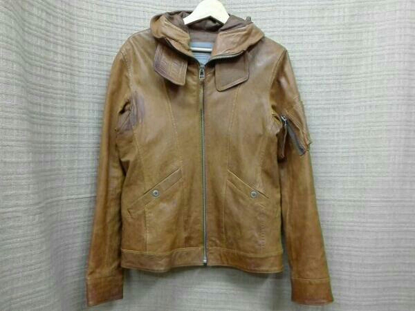 JOURNAL STANDARD フード付革ジャン ブラウン サイズL