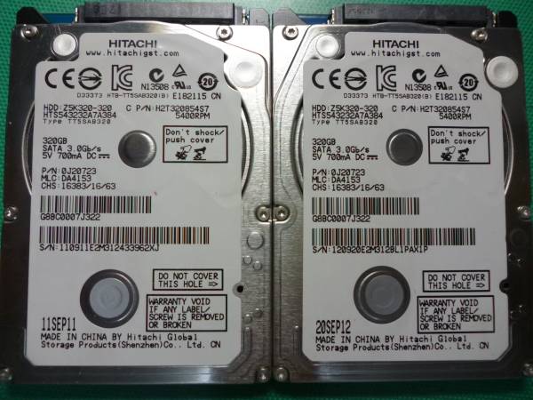 HITACHI HDD 2.5インチ/ 320GB(薄型7mm厚） 2個セット