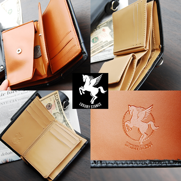 【送料無料】【1円】限定！馬革×牛革　スライダー折財布 1574BE