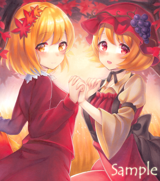 同人手描きイラスト*東方project*秋姉妹*色紙(手描きイラスト)｜売買