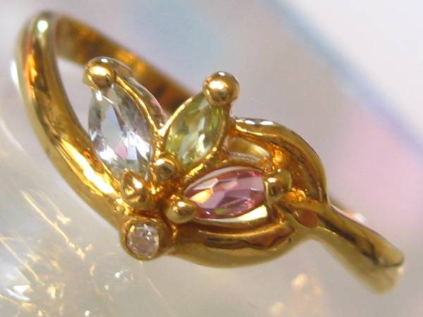 身辺整理◆k18ピンクトルマリン　リング指輪　4色石