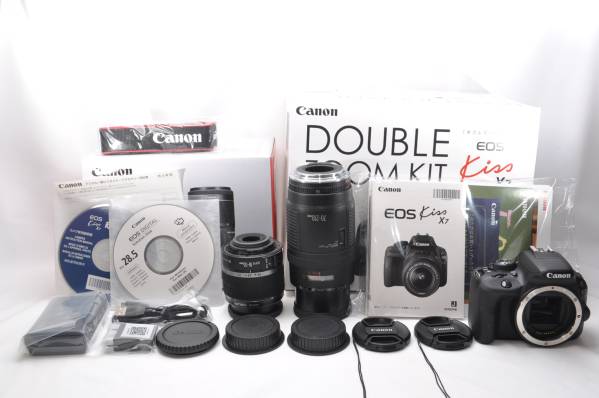 新品 Canon キャノン EOS Kiss X7 Wレンズ 手ブレ補正 付属完備 ご落札