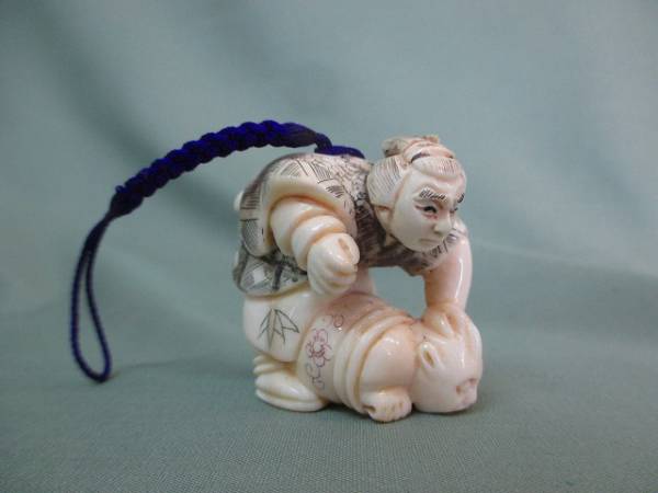 Yahoo!オークション -「根付 ☆【根付】象牙 在銘 鬼退治 提げ物 東洋