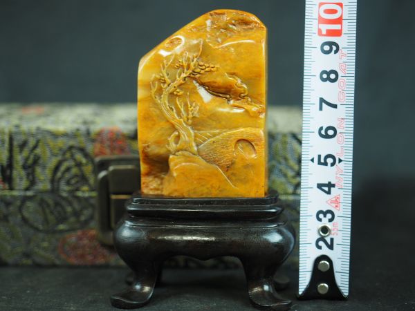 中国美術 寿山石彫刻 置物 細密彫刻 台付 箱付 美術品 彫刻、オブジェ