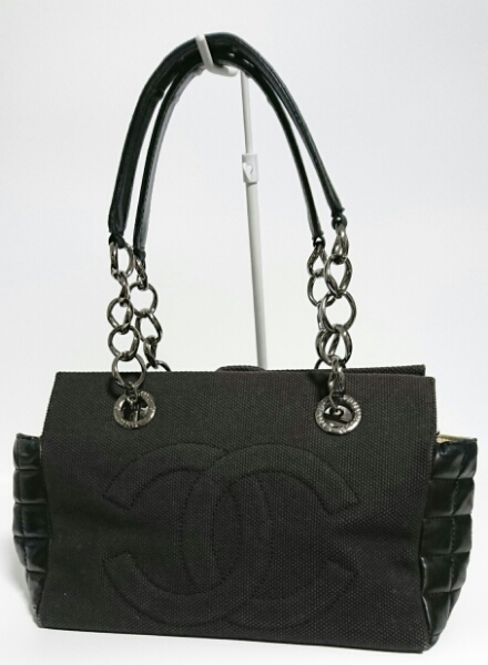 シャネル キャンバス レザー コンビ チェーン トートバッグ 正規