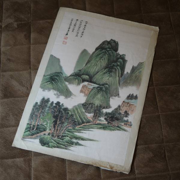張大千　中国　肉筆画　まくり　59×39　紙本　掛軸　中国美術