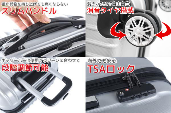 新●M 中型 ABS素材 スーツケース トラベルバッグ シルバー M