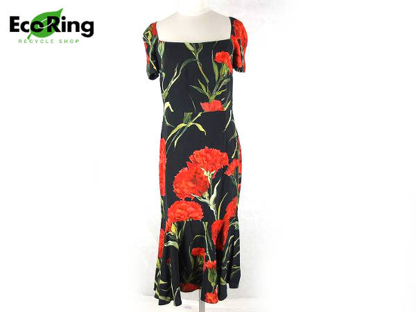 1円 ドルチェ＆ガッバーナ 花柄 ロング ワンピース 40 黒 AJ756