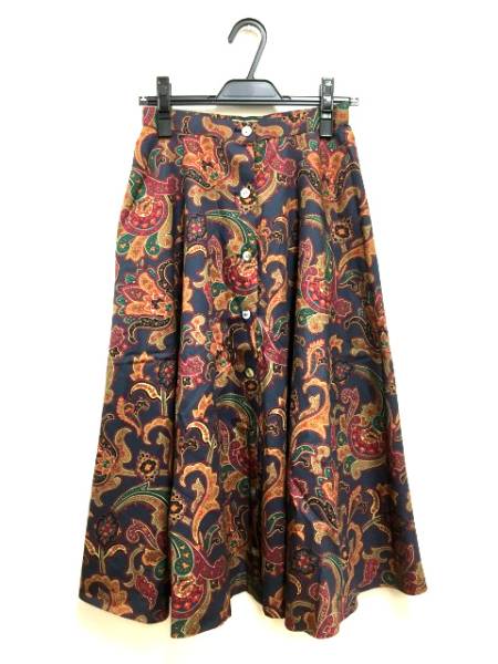 J.McLAUGHLIN ロング丈 ペイズリー柄 フレアスカート M ネイビー