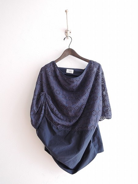 ファーファー furfur*アシンメトリー切替ブラウスF*レース絹0417