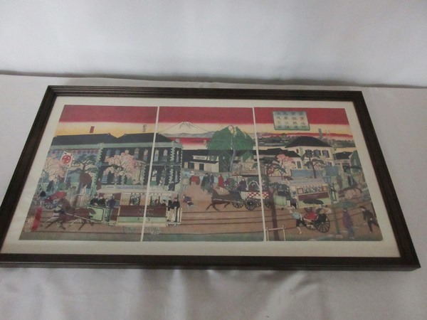 東京名所京橋鉄道馬車往復煉瓦家ノ図複製 三代歌川広重 錦絵版画(版画 