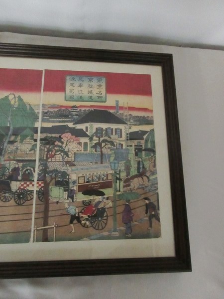 東京名所京橋鉄道馬車往復煉瓦家ノ図複製 三代歌川広重 錦絵版画(版画 