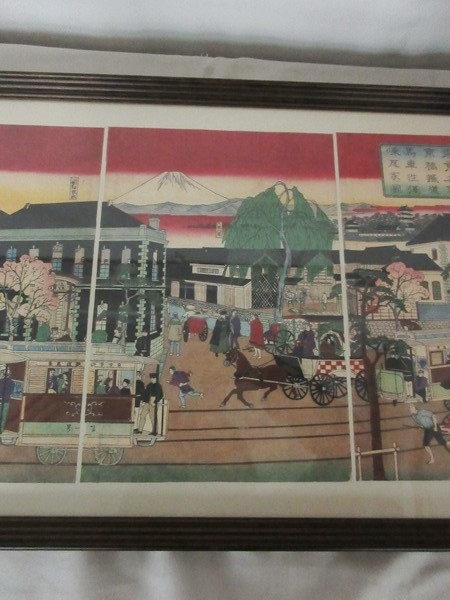 東京名所京橋鉄道馬車往復煉瓦家ノ図複製 三代歌川広重 錦絵版画(版画 