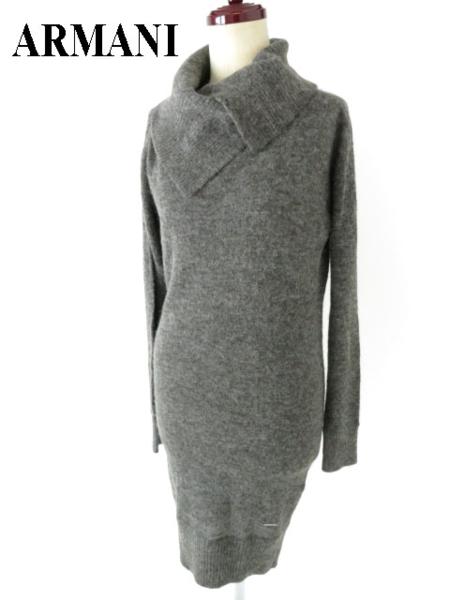 良品△アルマーニ タートルネック アルパカワンピース グレー 36