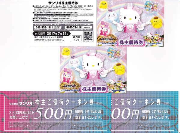 送料込】最新・サンリオピューロランド株主優待券3枚、他
