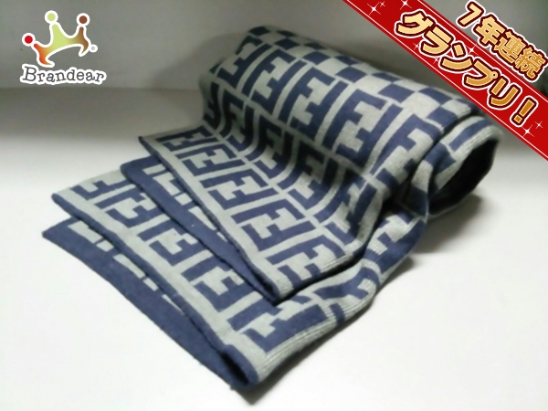 フェンディ マフラー 美品 ダークグリーン×ダークネイビー