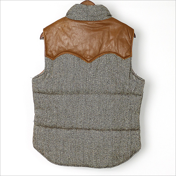 ハリスツイード レザーヨークツイードダウンベスト ブラウン M