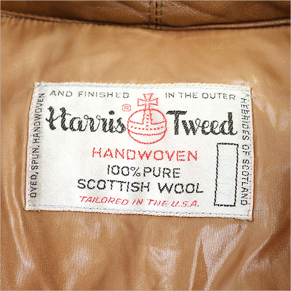 ハリスツイード レザーヨークツイードダウンベスト ブラウン M