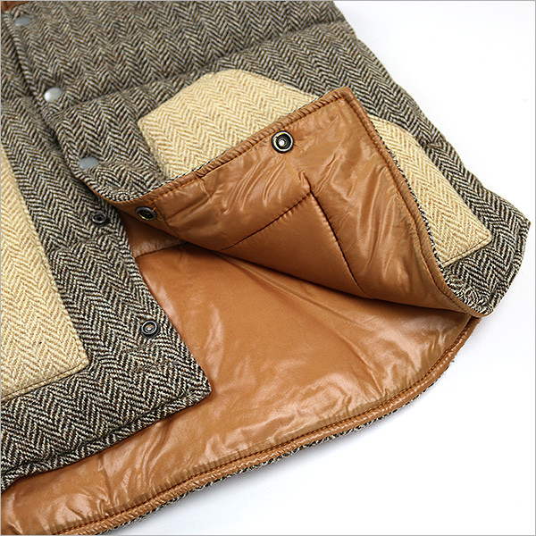 ハリスツイード レザーヨークツイードダウンベスト ブラウン M