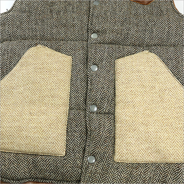 ハリスツイード レザーヨークツイードダウンベスト ブラウン M