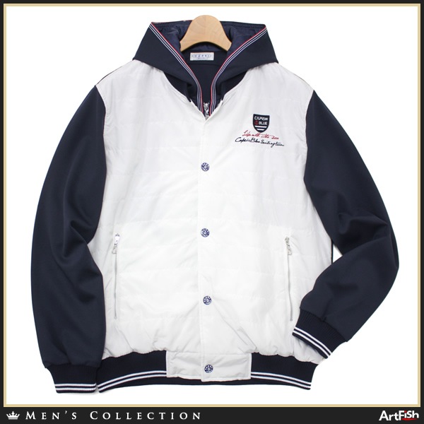 1円CAPRI★紺白マリン重ね着風ジャージーZIPパーカーf646*s46新