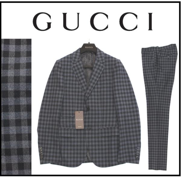 40万新品■48=M■GUCCI グッチブロックチェックグレースーツ