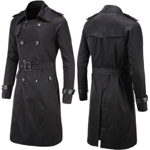 Go トレンチコート オシャレ ダブルコート ブラックメン