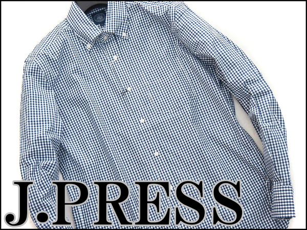 新品J.PRESSジェイプレス ギンガムチェックBDシャツM紺白I7715