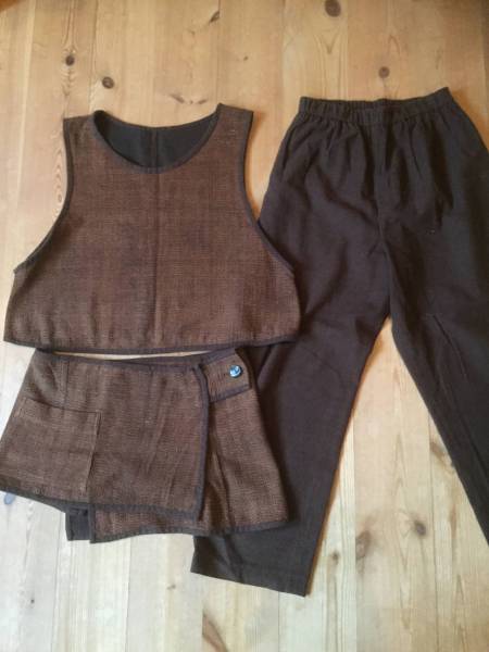 古布リメイク　刺し子　ベストとエプロンとパンツ　ハンドメイド