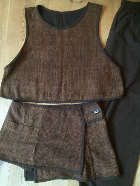 古布リメイク　刺し子　ベストとエプロンとパンツ　ハンドメイド