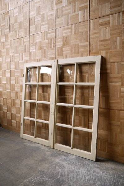 アンティークフランスミルクペイントガラス窓枠二枚セットドア