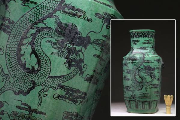 清代 緑地龍紋絵瓶 上品な逸品 重6.6kg 高50cm AS32GG05A