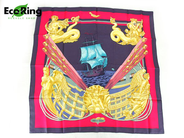 1円 超美品 エルメス カレ Ｌｅｐｈｙｒ 帆船柄 スカーフ CO331