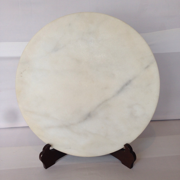 大理石 ◎中古美品 大理石彫刻 虎画の衝立 骨董品 直径約38