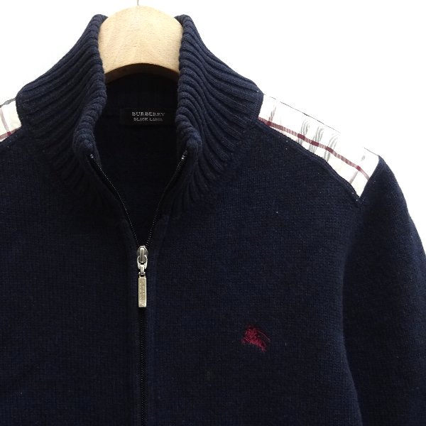 BLACK BURBERRY LABEL ジップアップニットノバチェックブラック