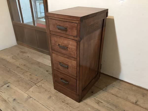 袖机　引き出し　4段　デスク　書類整理　小物収納　小引き出し　古道具　