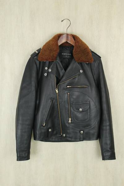 NUMERODUE/ダブルライダースジャケット/44/牛革/BLK/中古/ボア…