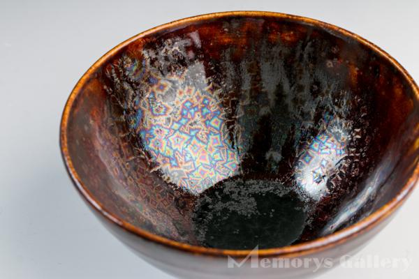 雅】木村盛和(卆寿作) 最上位作 エメラルド釉窯変結晶茶碗 共箱 共布 