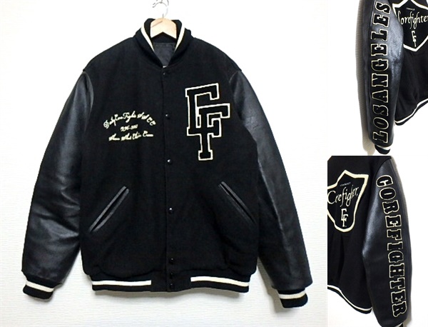 メンズ 希少 CoreFighter 袖レザースタジャン ドクロ