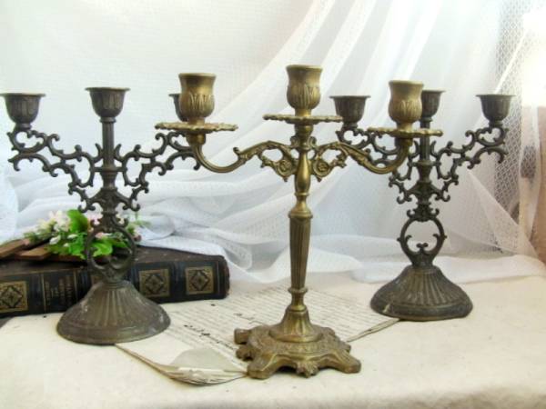 アンティーク　フランス 3連　キャンドルスタンド　3個セット