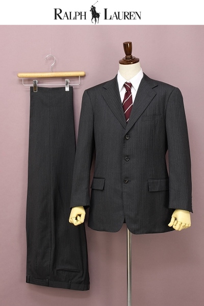 ★Ralph Lauren/ラルフローレン シャドーストライプ ヘリンボーン 3釦 シングル スーツ A7