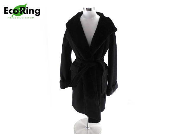 1円 マックスマーラ フード付コート ウール×カシミヤ アウター 38 ブラック CP324